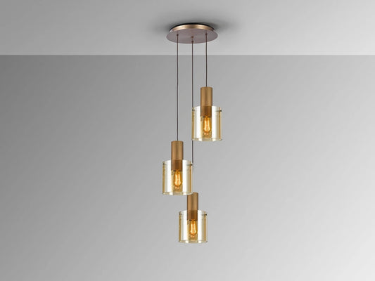 Lustra din Metal Cupru si Sticla Auriu Amber 3x20W D37xH160cm Venize