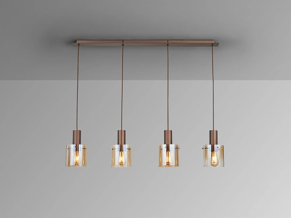 Lustra din Metal Cupru si Sticla Auriu Amber 4x20W L120xH160cm Venize