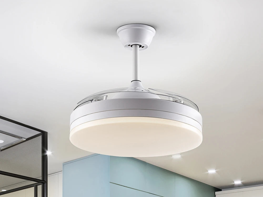 Ventilator cu iluminat din Metal Alb 36W D50xH35cm Vento