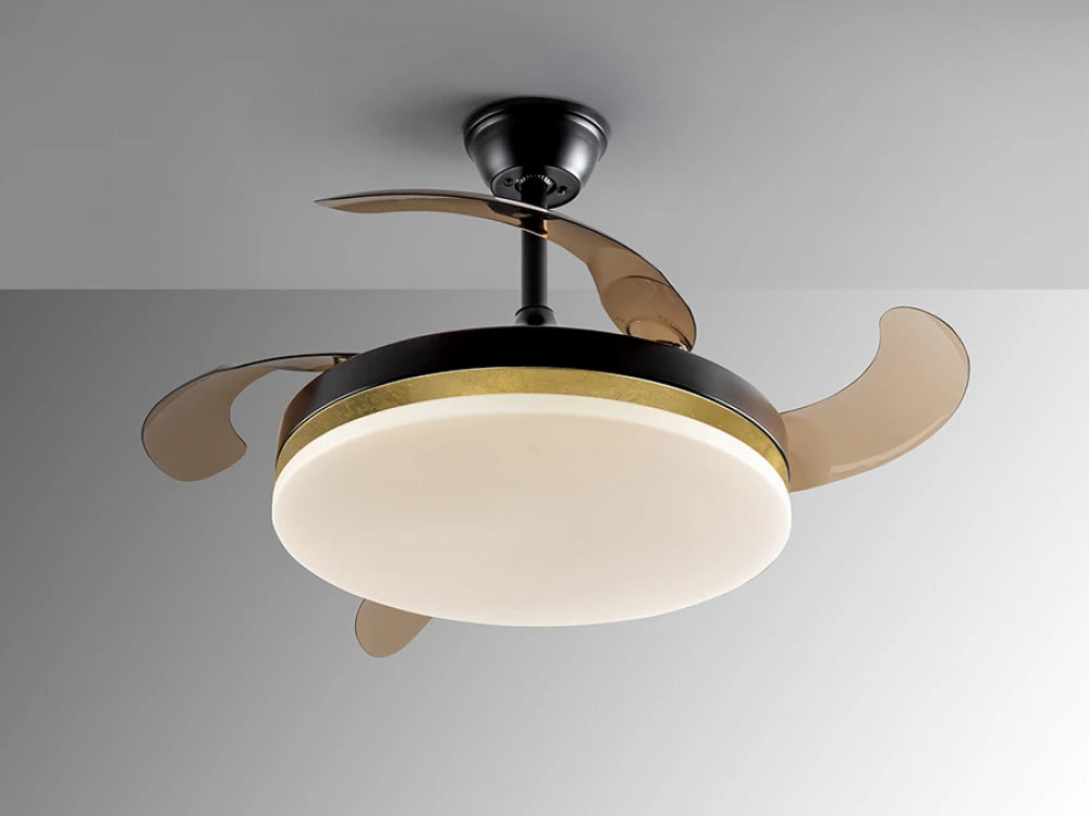 Ventilator cu iluminat din Metal Negru/Auriu/Negru D50xH35cm Vento