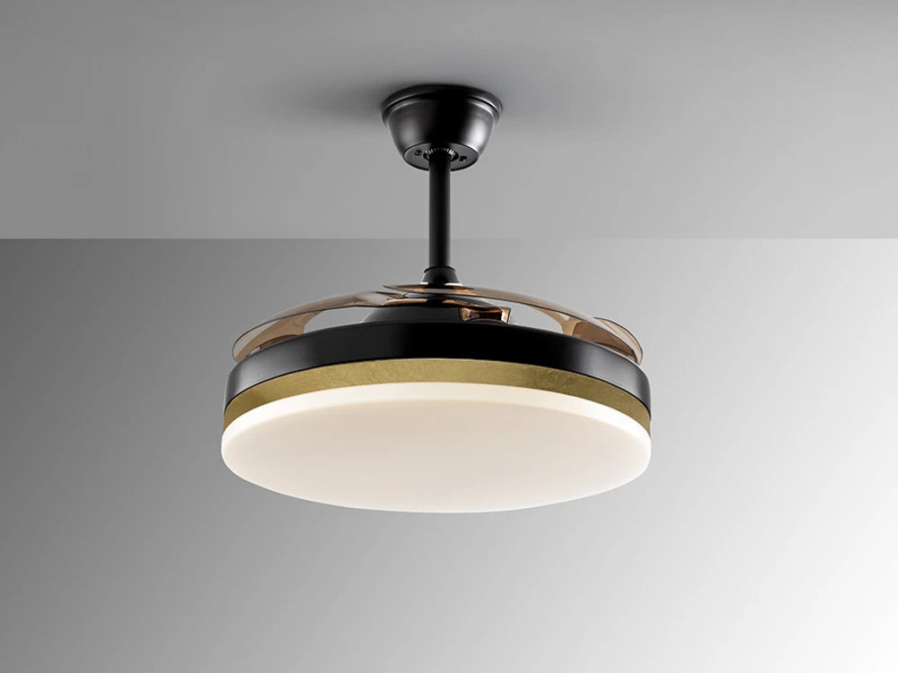 Ventilator cu iluminat din Metal Negru/Auriu/Negru D50xH35cm Vento