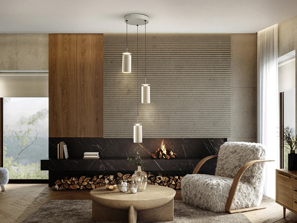 Lustra din Metal Gri  si Ceramica Crem 24W D35xH160cm Alfara