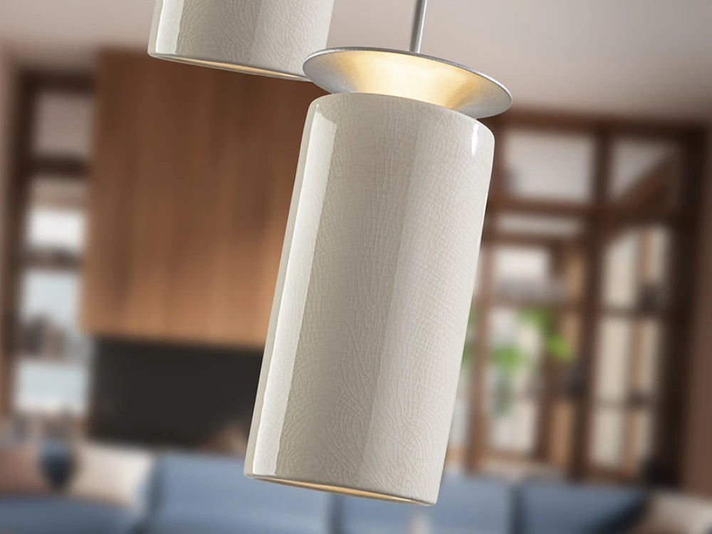 Lustra din Metal Gri  si Ceramica Crem 40W D40xH160cm Alfara
