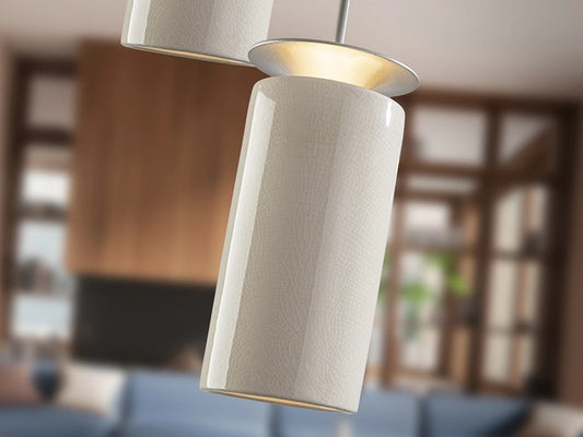 Lustra din Metal Gri  si Ceramica Crem 40W D40xH160cm Alfara