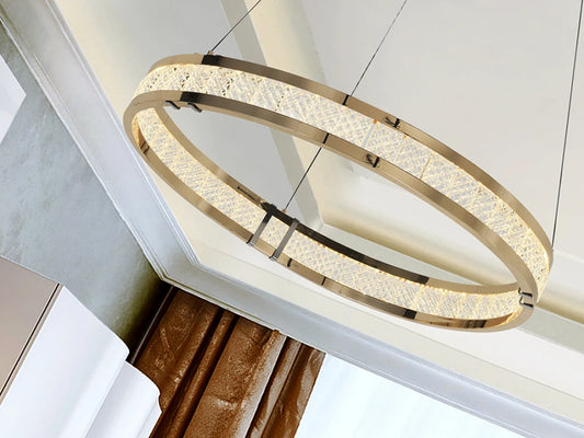 Lustra din Otel/Aluminiu Auriu si Sticla texturata Auriu 26W D60xH150cm Lorian