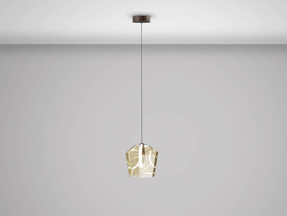 Pendul din Aluminiu Bronz Inchis si Sticla Auriu Sampanie 6W D19xH160cm Ingrid