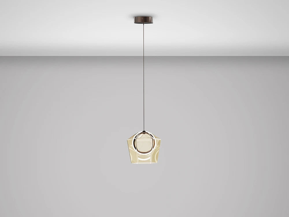 Pendul din Aluminiu Bronz Inchis si Sticla Auriu Sampanie 6W D19xH160cm Ingrid