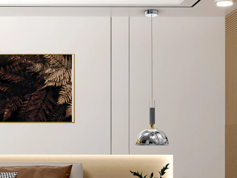 Pendul din Aluminiu Argintiu si Sticla Argintiu 6W D21xH170cm Charlize