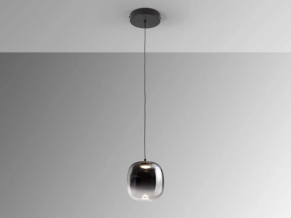 Pendul din Metal Negru si Sticla Gri Fumuriu 6W D15xH220cm Onice