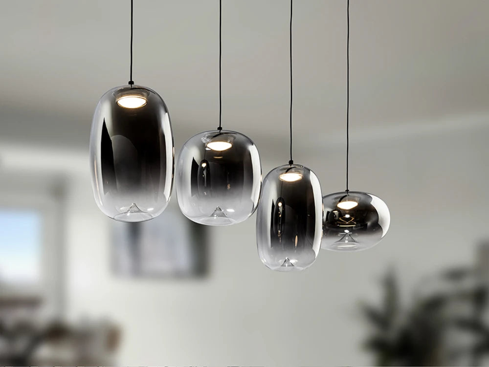 Lustra din Metal Negru si Sticla Gri Fumuriu 24W L90xH220cm Onice