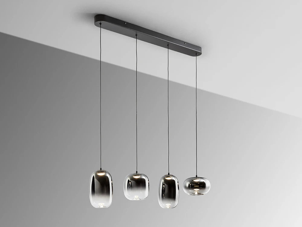 Lustra din Metal Negru si Sticla Gri Fumuriu 24W L90xH220cm Onice