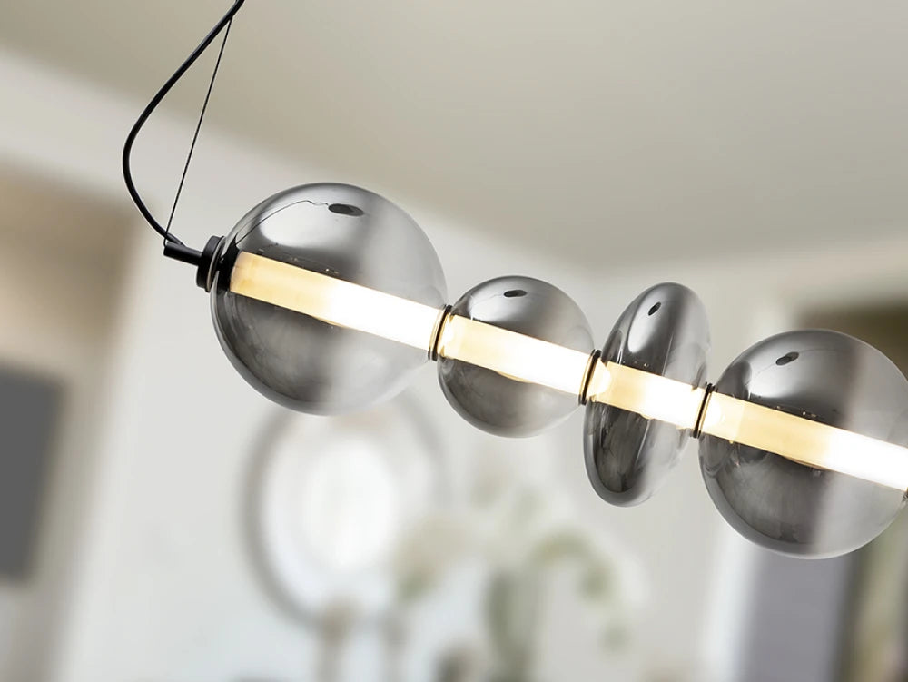 Lustra din Metal Negru si Sticla Gri Fumuriu 24W L125xH220cm Gladis