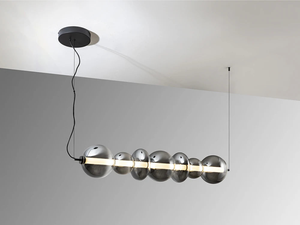 Lustra din Metal Negru si Sticla Gri Fumuriu 24W L125xH220cm Gladis