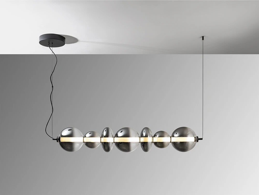 Lustra din Metal Negru si Sticla Gri Fumuriu 24W L125xH220cm Gladis