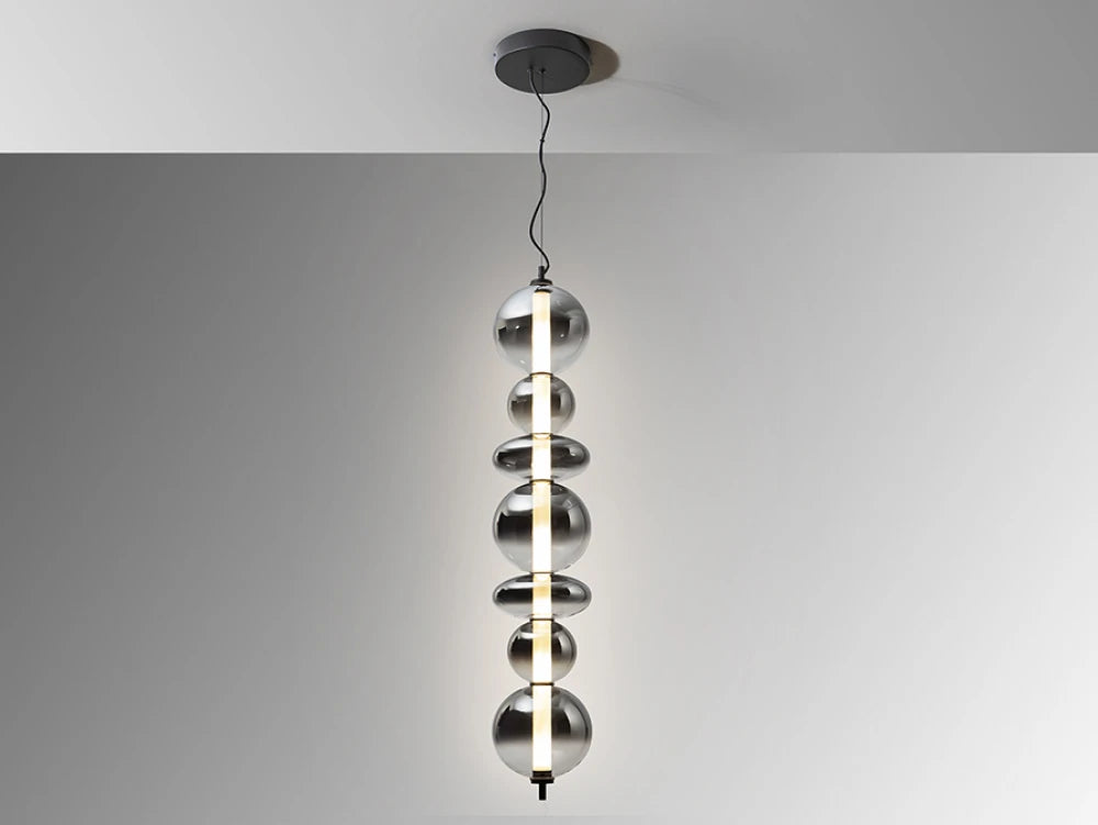 Lustra din Metal Negru si Sticla Gri Fumuriu 24W L125xH220cm Gladis