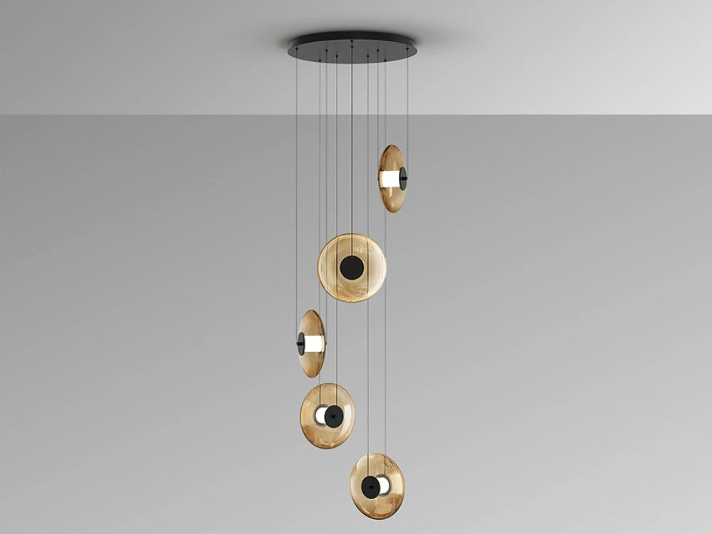 Candelabru din Metal Negru si Sticla Auriu Amber 60W D58xH200cm Diabolo
