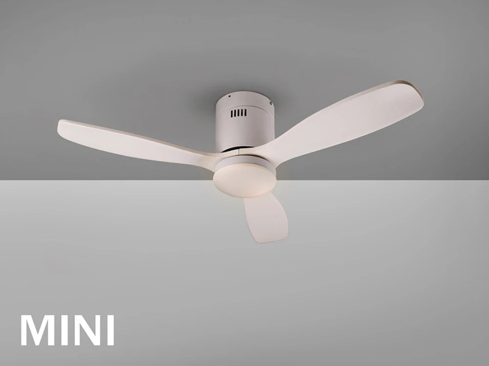 Ventilator cu iluminat Mini din Metal Alb si Lemn Alb 24W D107xH30cm Siroco