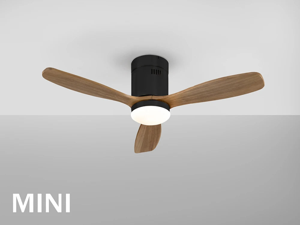 Ventilator cu iluminat Mini din Metal Negru si Lemn Maro 24W D107xH30cm Siroco