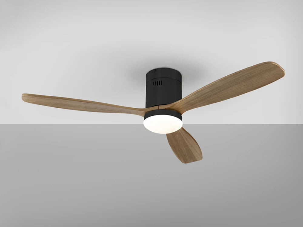 Ventilator cu iluminat din Metal Negru si Lemn Maro 24W D132xH30cm Siroco