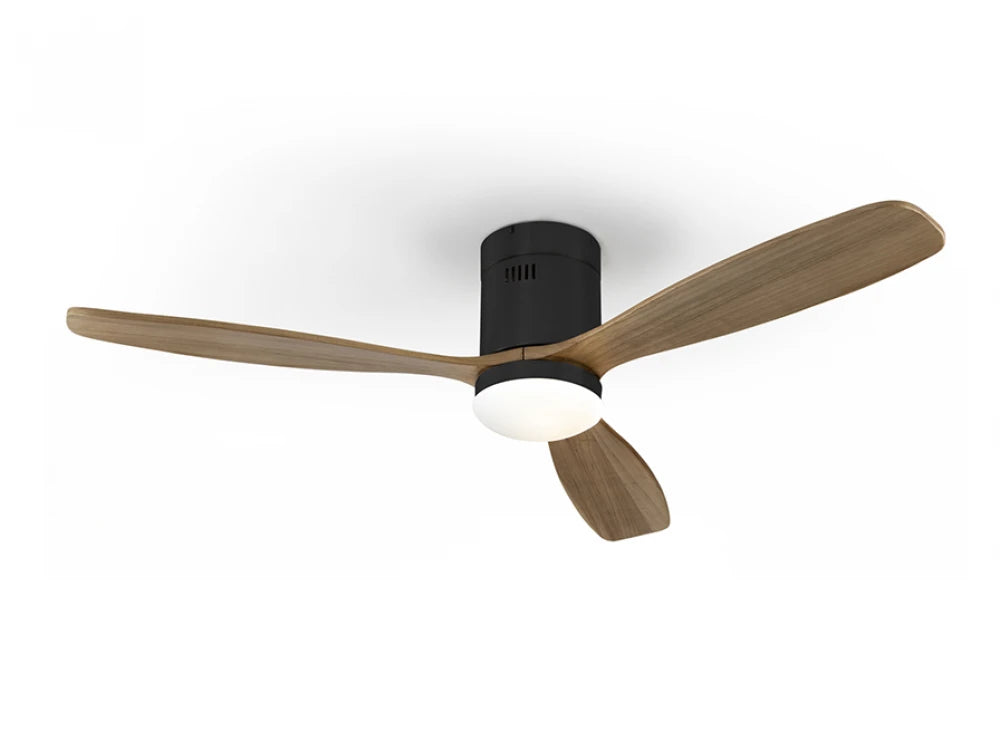 Ventilator cu iluminat din Metal Negru si Lemn Maro 24W D132xH30cm Siroco