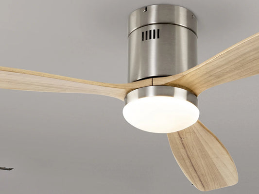 Ventilator cu iluminat din Metal Argintiu si Lemn Maro Deschis 24W D132xH30cm Siroco