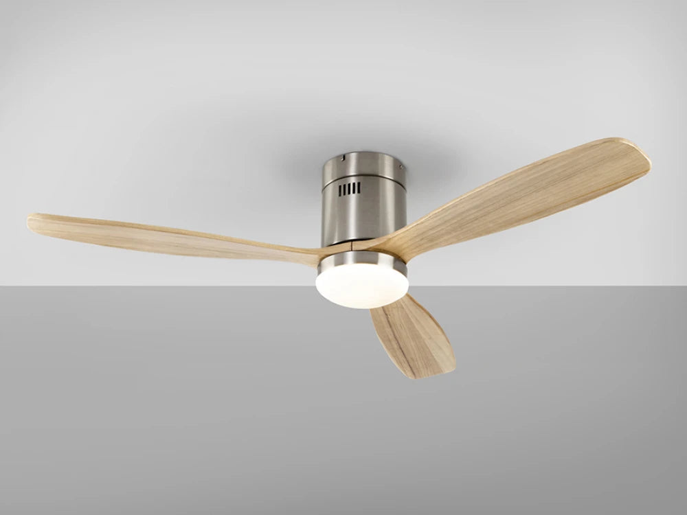 Ventilator cu iluminat din Metal Argintiu si Lemn Maro Deschis 24W D132xH30cm Siroco