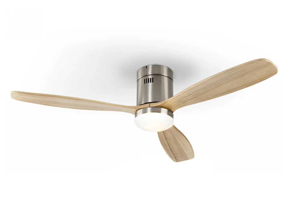 Ventilator cu iluminat din Metal Argintiu si Lemn Maro Deschis 24W D132xH30cm Siroco