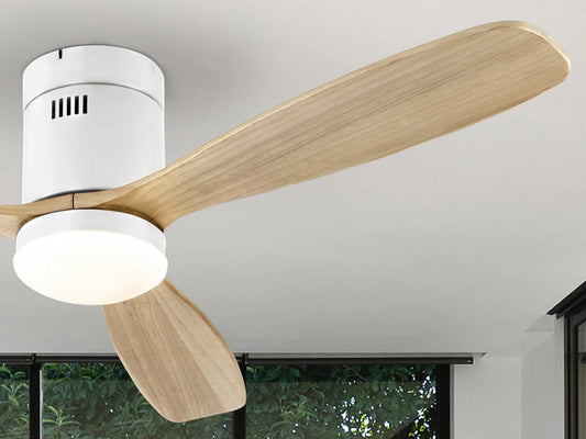 Ventilator cu iluminat din Metal Alb si Lemn Maro Deschis 24W D132xH30cm Siroco