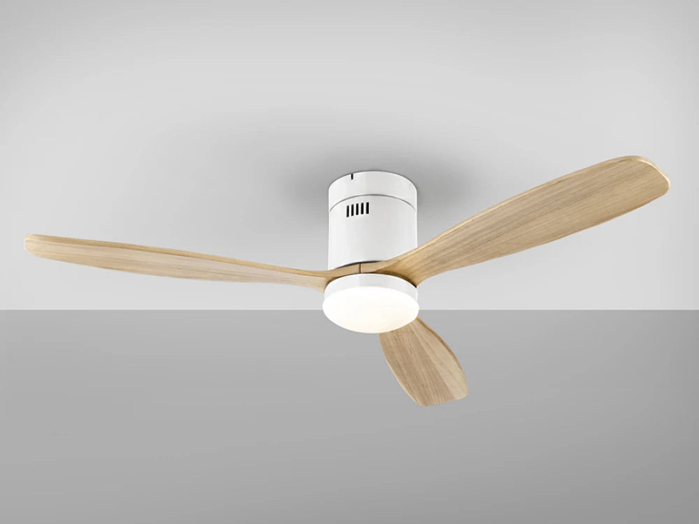Ventilator cu iluminat din Metal Alb si Lemn Maro Deschis 24W D132xH30cm Siroco