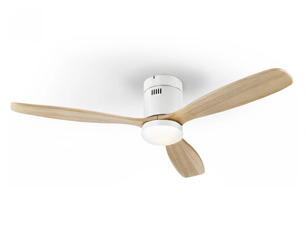 Ventilator cu iluminat din Metal Alb si Lemn Maro Deschis 24W D132xH30cm Siroco