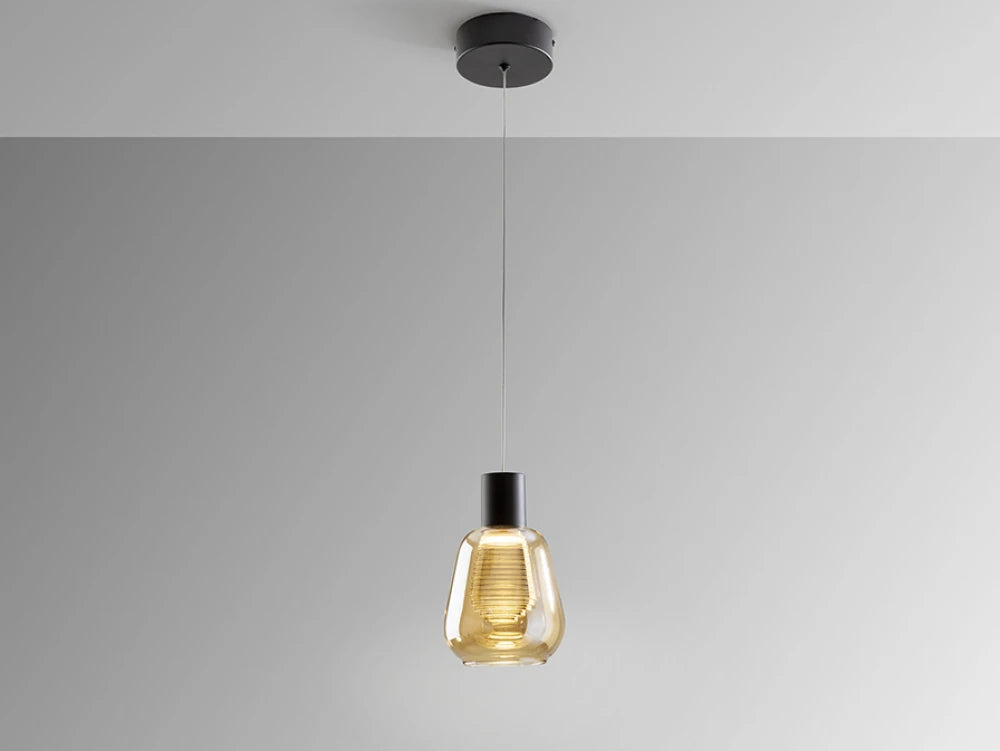 Pendul din Metal Negru si Sticla Auriu Amber 5W D13,5xH150cm Carisa