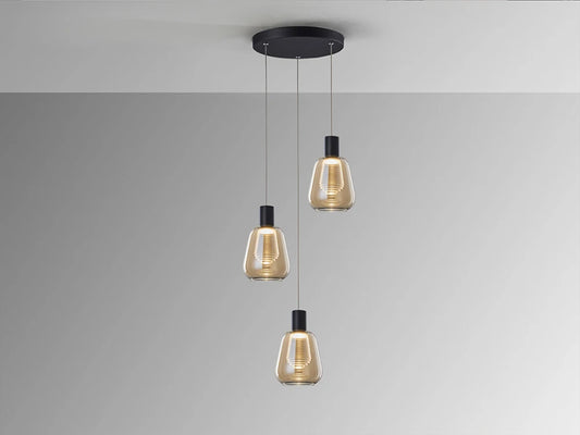 Lustra din Metal Negru si Sticla Auriu Amber 15W D34xH150cm Carisa