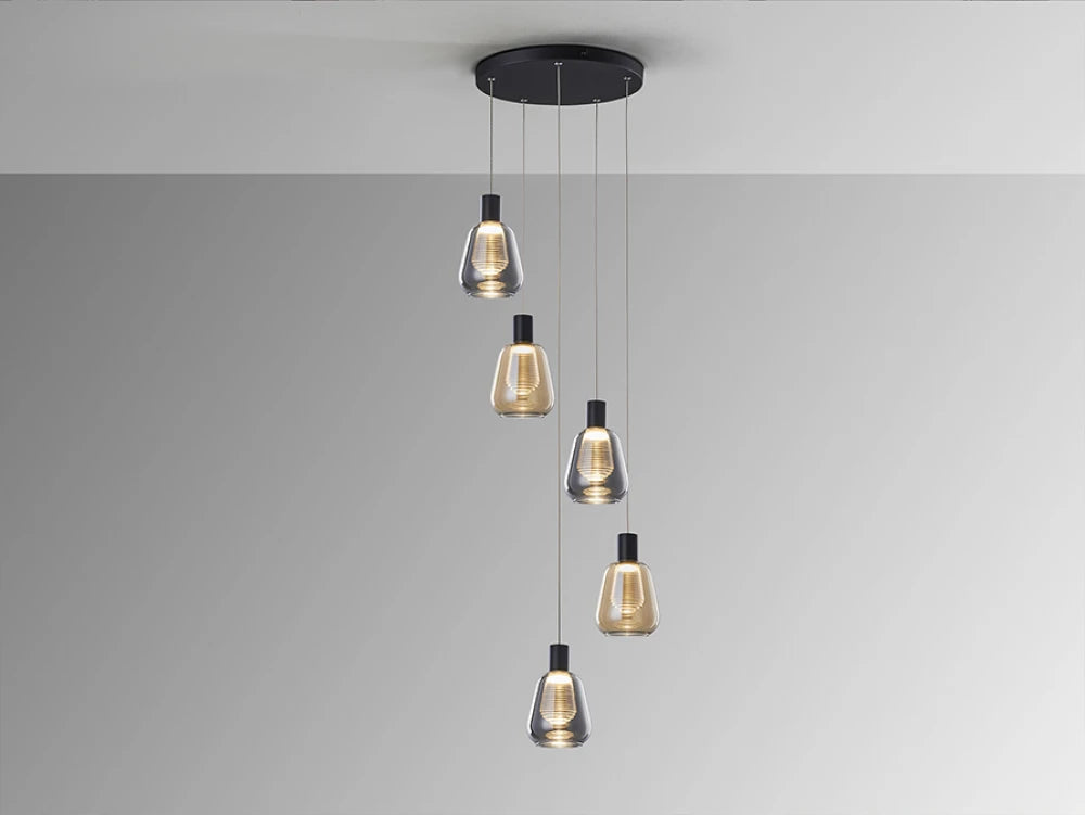 Lustra din Metal Negru si Sticla Auriu Amber/Transparent 25W D40xH180cm Carisa