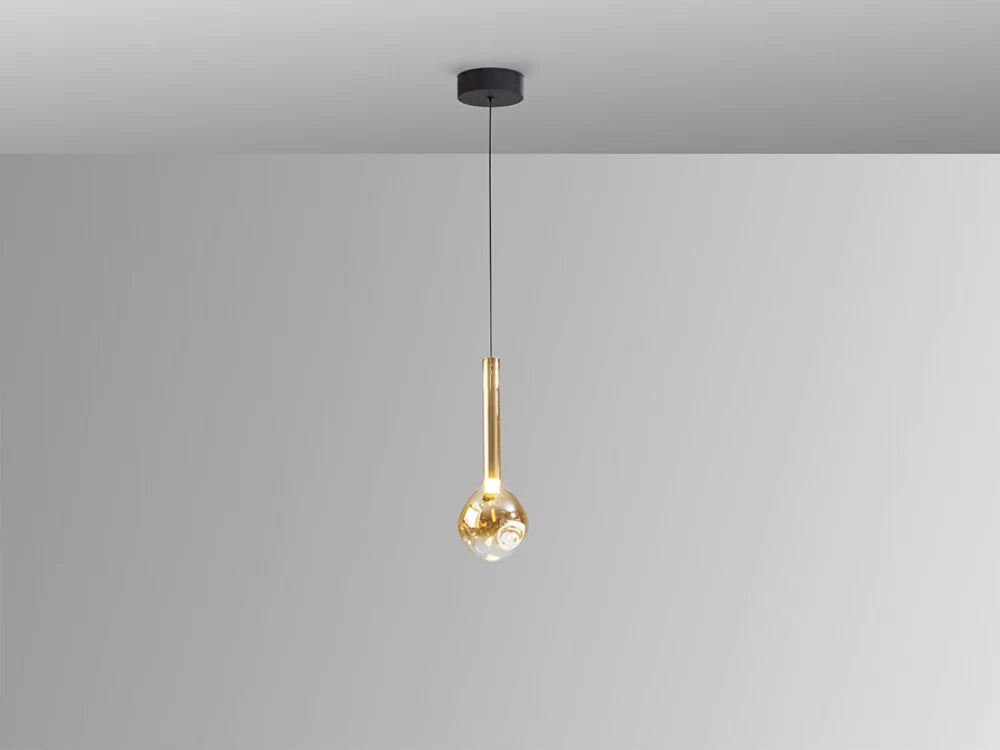 Pendul din Metal Negru si Sticla Auriu Amber/Transparent 4W D13xH180cm Essenza