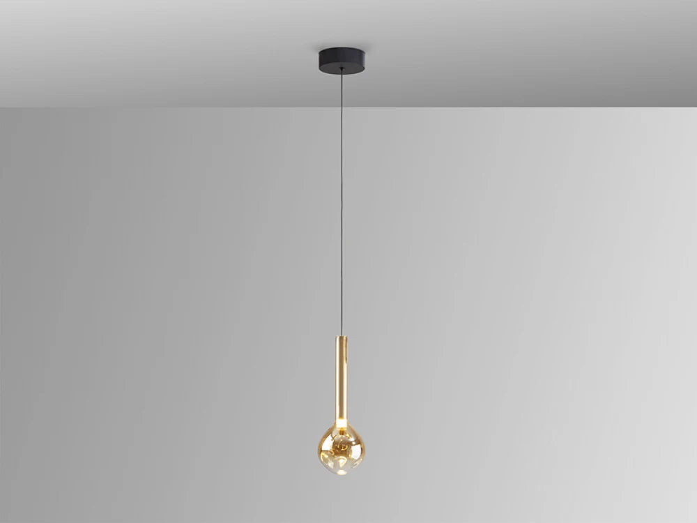 Pendul din Metal Negru si Sticla Auriu Amber/Transparent 4W D13xH180cm Essenza