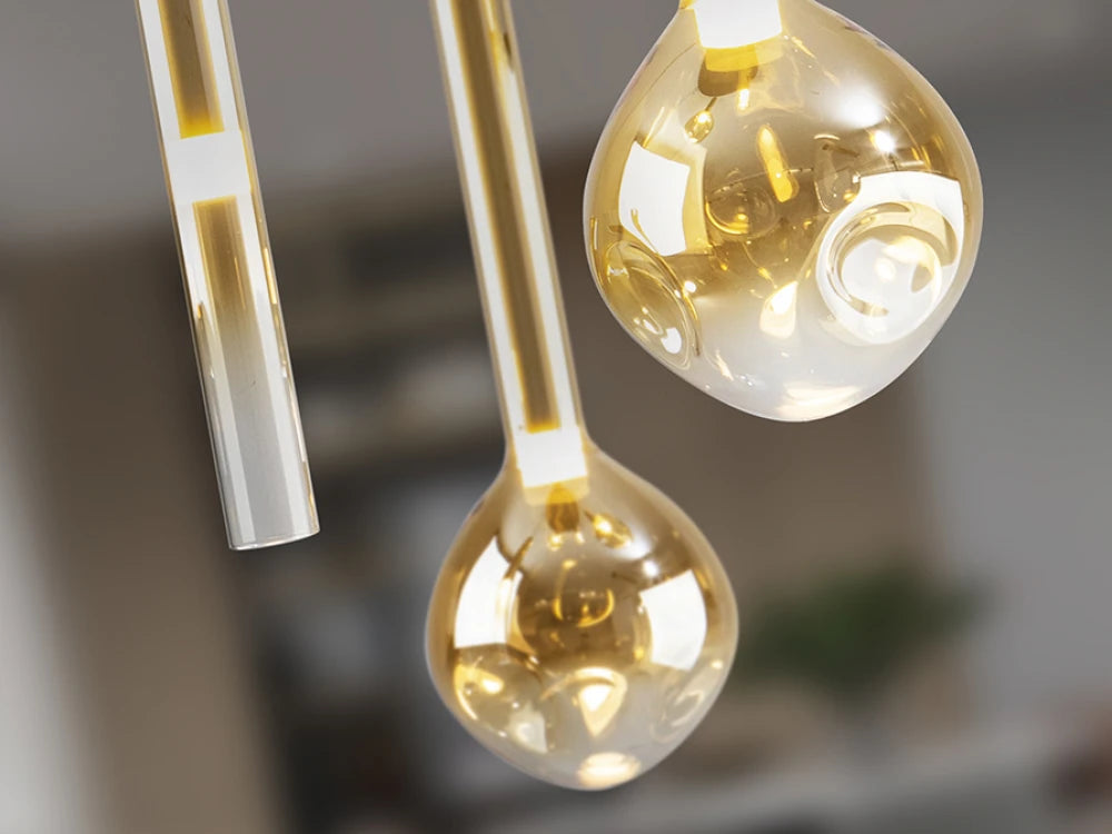 Lustra din Metal Negru si Sticla Auriu Amber/Transparent 20W D41xH210cm Essenza