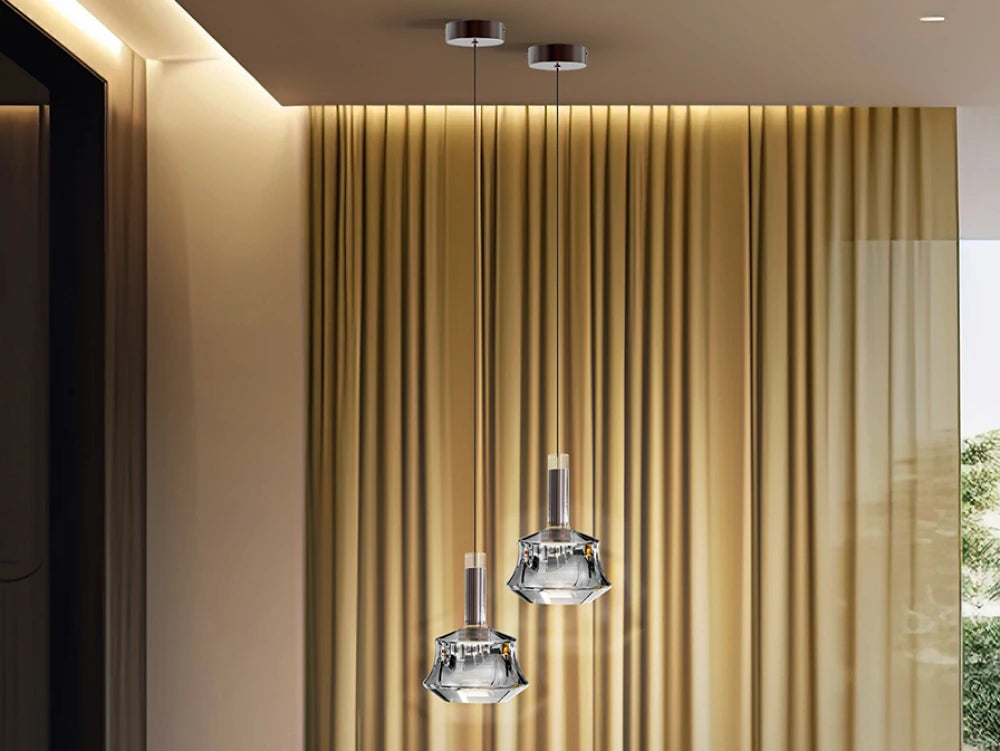 Pendul din Aluminiu Bronz Inchis si Sticla Argintiu 6W D18xH160cm Scarlett