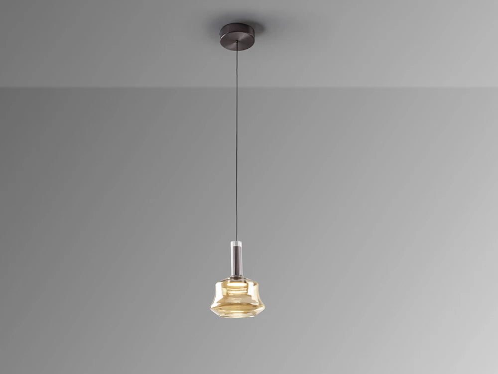 Pendul din Aluminiu Bronz Inchis si Sticla Auriu Amber 6W D18xH160cm Scarlett
