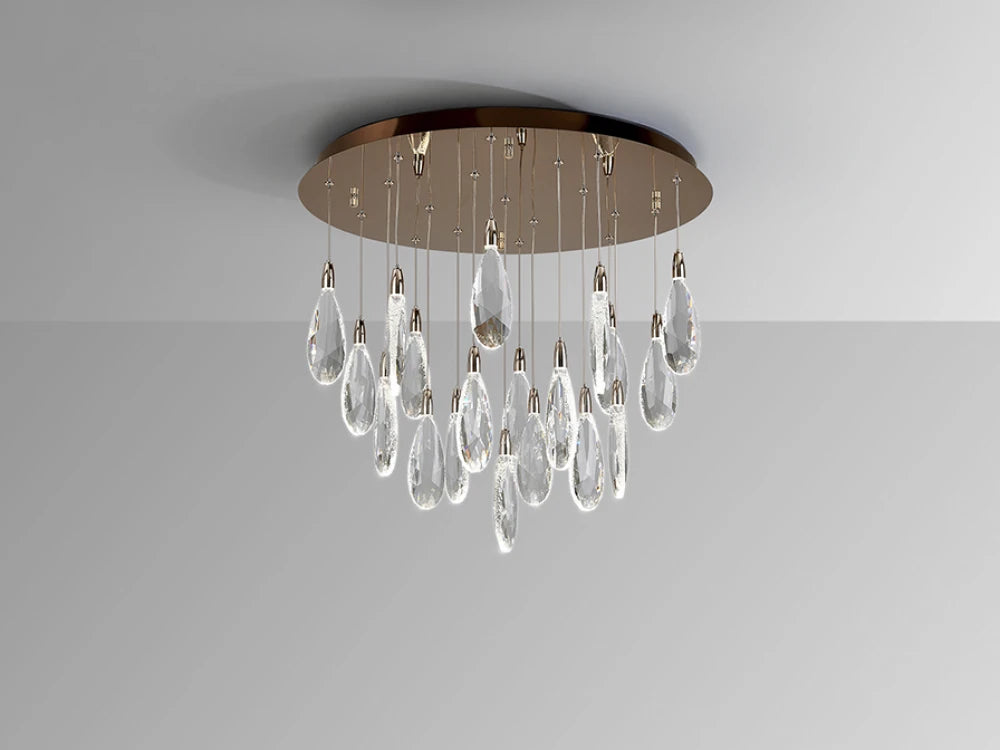 Plafoniera din Otel/Metal Rosegold si Sticla Transparent 38W D65xH60cm Lágrimas