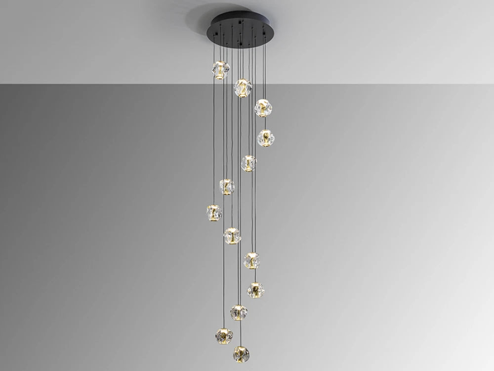 Candelabru din Metal Negru si Acril Transparent/Auriu 54.5W D43xH220cm Zaria