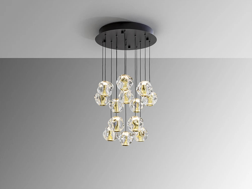 Candelabru din Metal Negru si Acril Transparent/Auriu 54.5W D43xH220cm Zaria