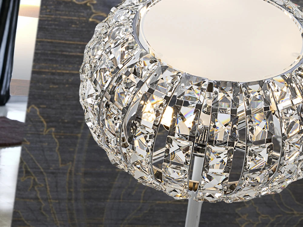 Veioza din Metal Argintiu si Cristale Transparent 3x10W D24xH40cm Diamond