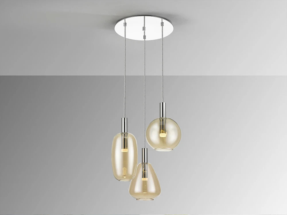 Lustra din Metal Argintiu si Sticla Auriu Amber 15W D45xH200cm Nara
