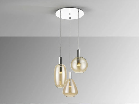 Lustra din Metal Argintiu si Sticla Auriu Amber 15W D45xH200cm Nara