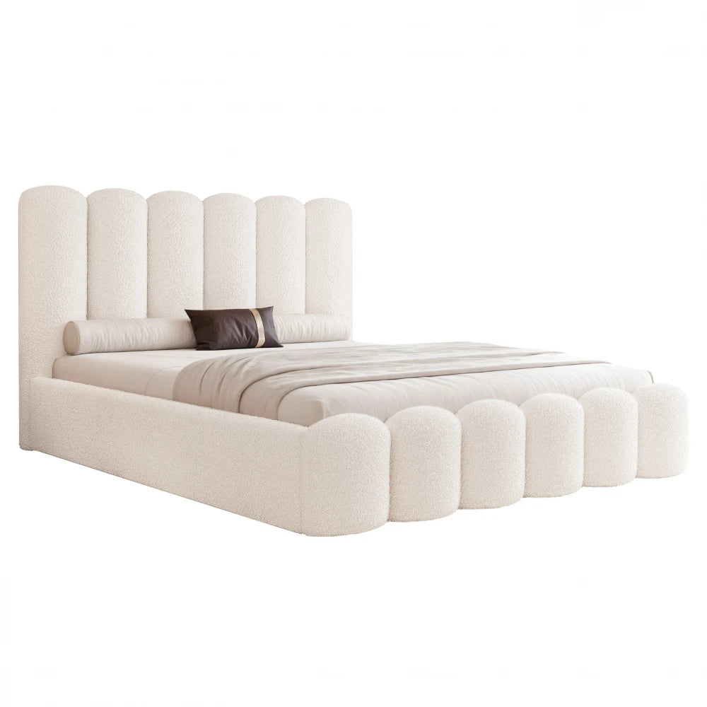 Pat 160 x 200 tapitat cu Stofa boucle Abriamo Alb Aveline