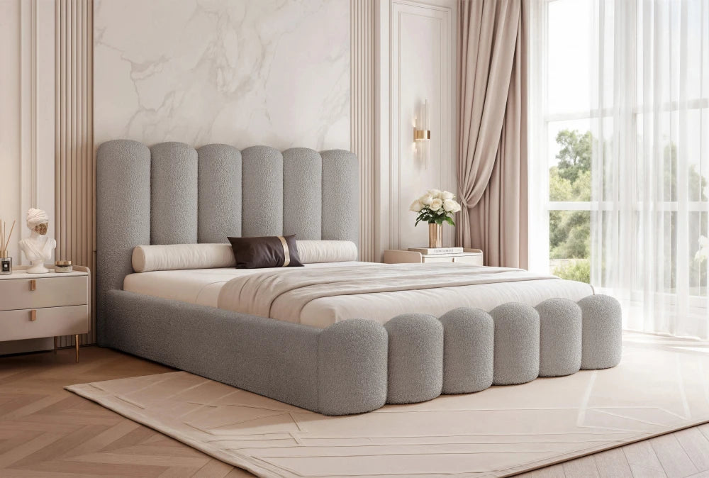 Pat 160 x 200 tapitat cu Stofa boucle Abriamo Gri inchis Aveline