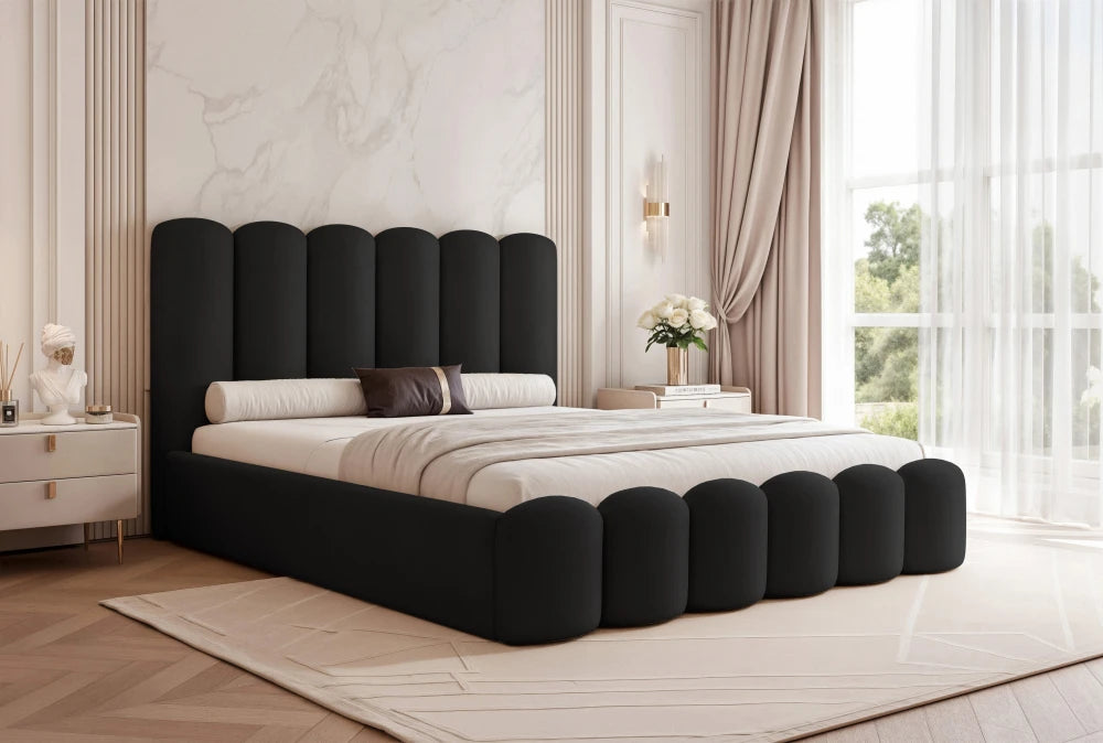 Pat 160 x 200 tapitat cu Catifea Magic velvet Negru Aveline