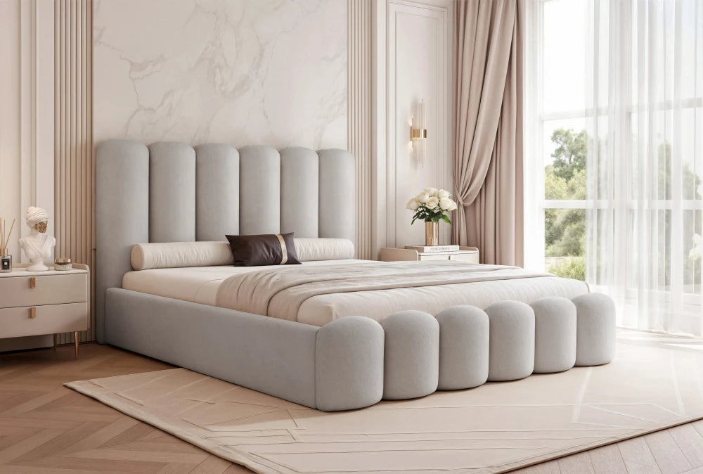Pat 160 x 200 tapitat cu Catifea Magic velvet Gri deschis Aveline