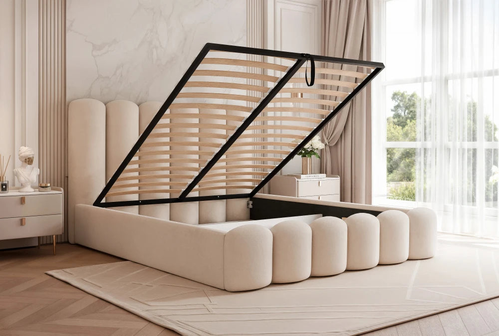 Pat 160 x 200 tapitat cu Catifea Magic velvet Ivory Aveline
