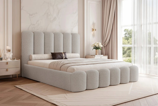 Pat 160 x 200 tapitat cu Stofa boucle Quelle Gri Aveline
